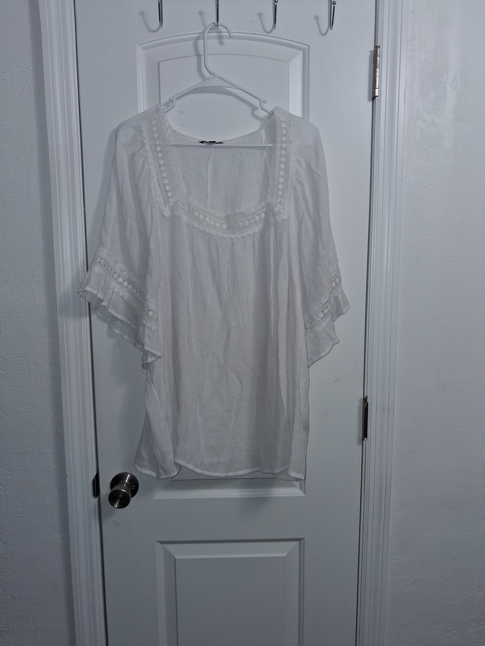 Unique Spectrum White Boho Crochet-Trim Peasant Tunic